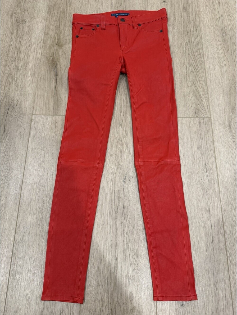 Polo Ralph Lauren Women's Leather Skinny Stretch Pants - Size 2 - Red